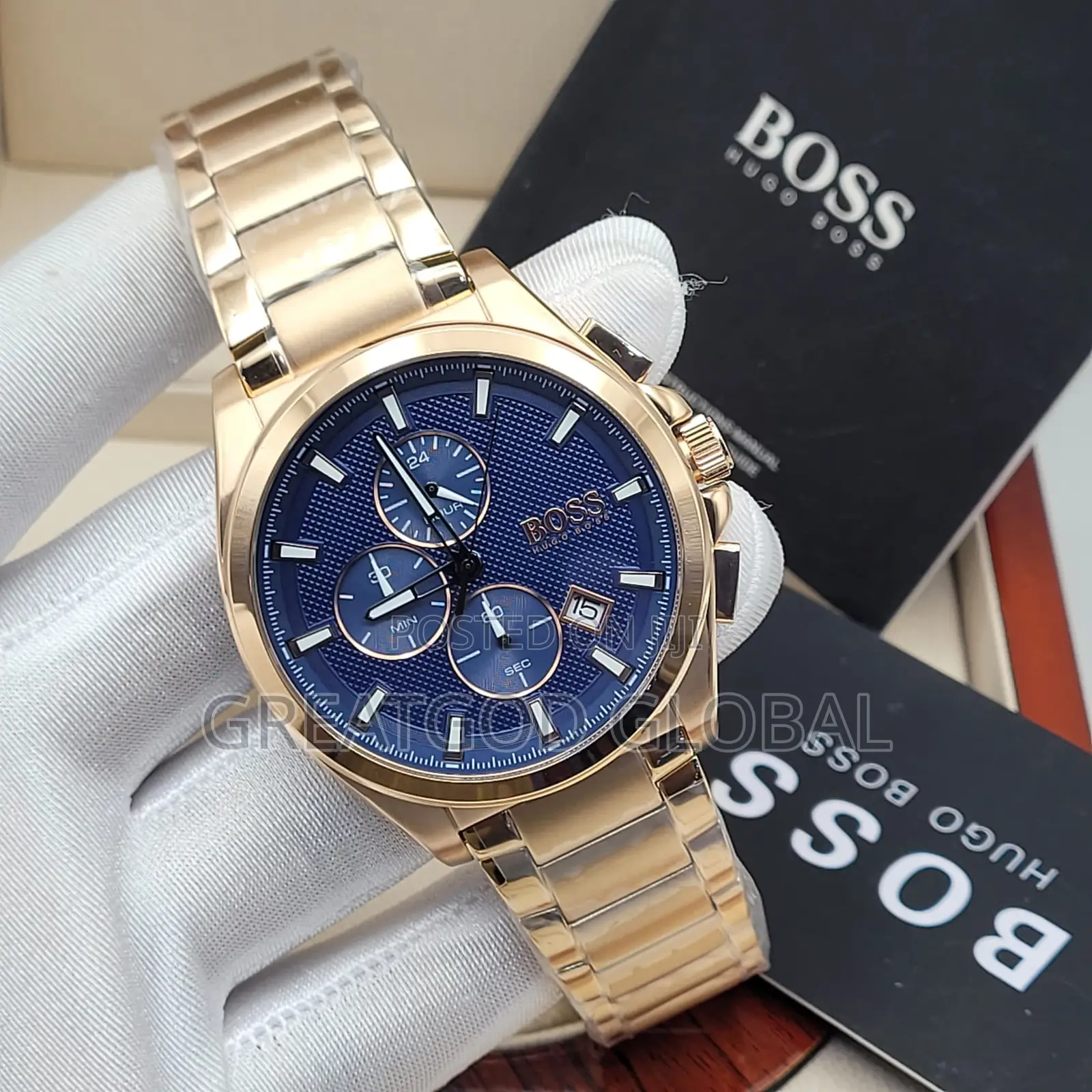 Luxury Boss Brand Chronograph Wristwatch Blue Face
