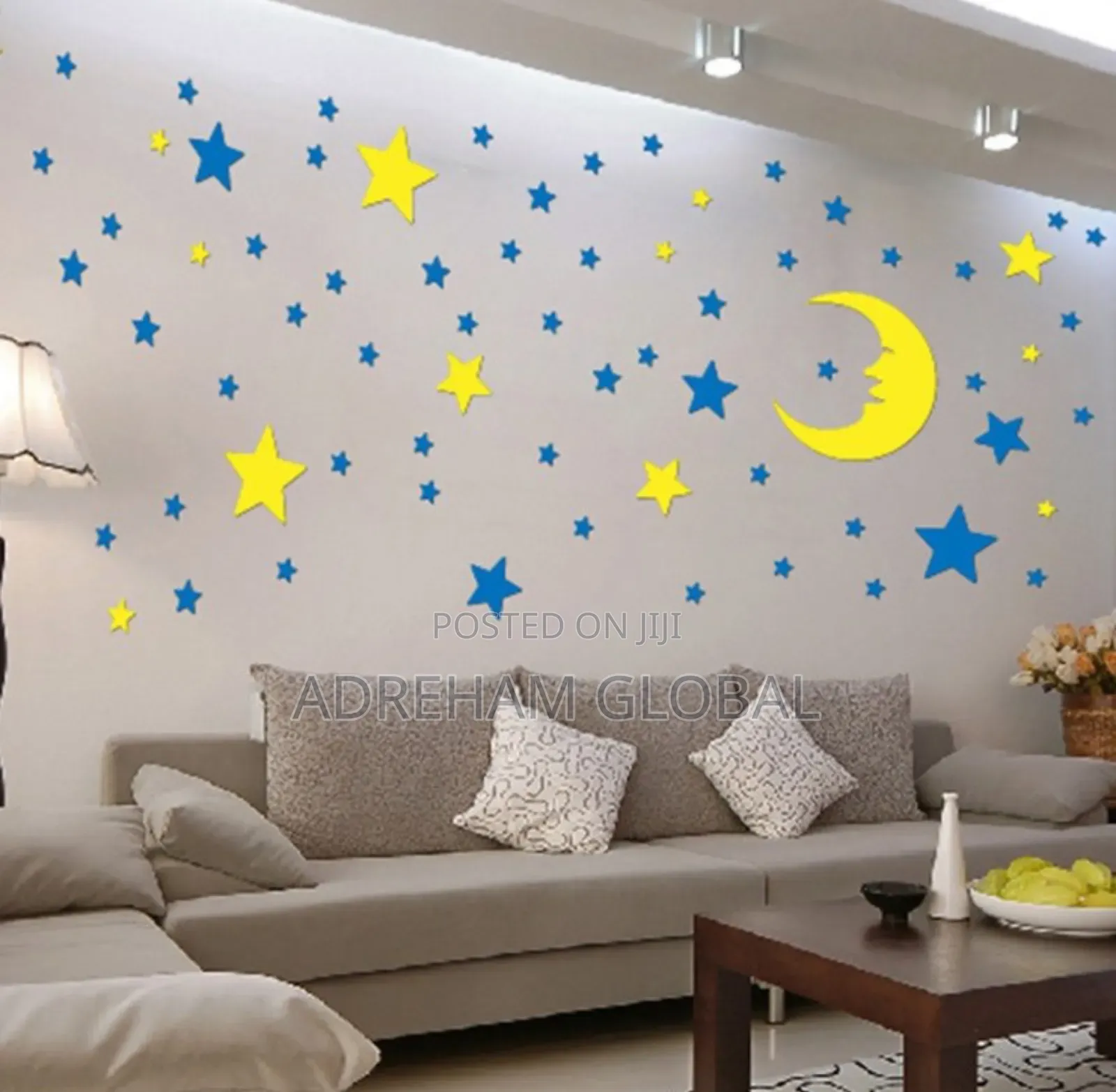 3D Moon and Star Set Roof or Background Home Decor Design 3