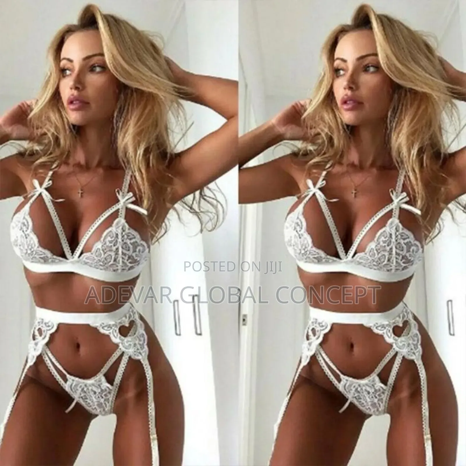 4 PCS Set of Lace Bra Thong Garter Belt Party Erotic