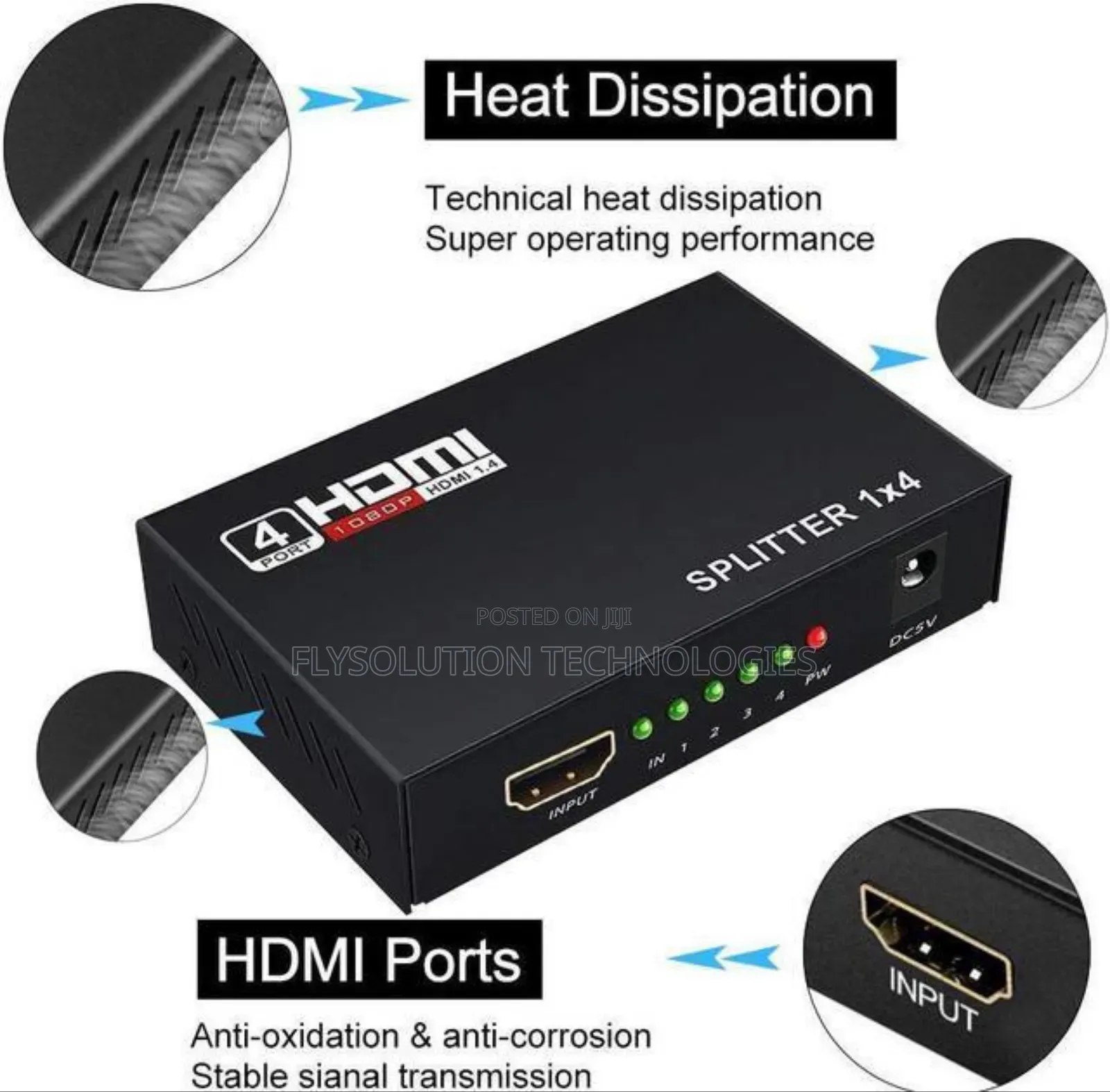 1x4 HDMI Splitter Video Converter (1 Input to 4 Outputs)