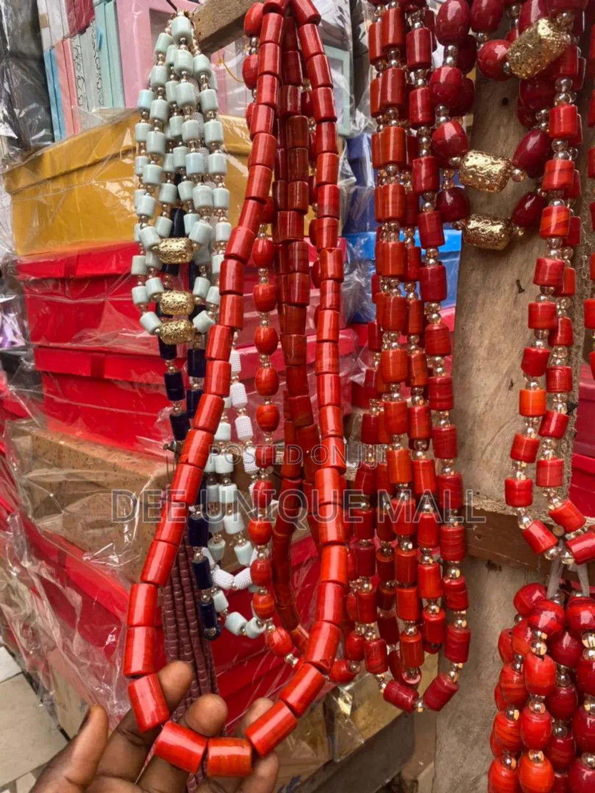 Traditional Crystal Glass Coral Bead Necklace With Bracelet