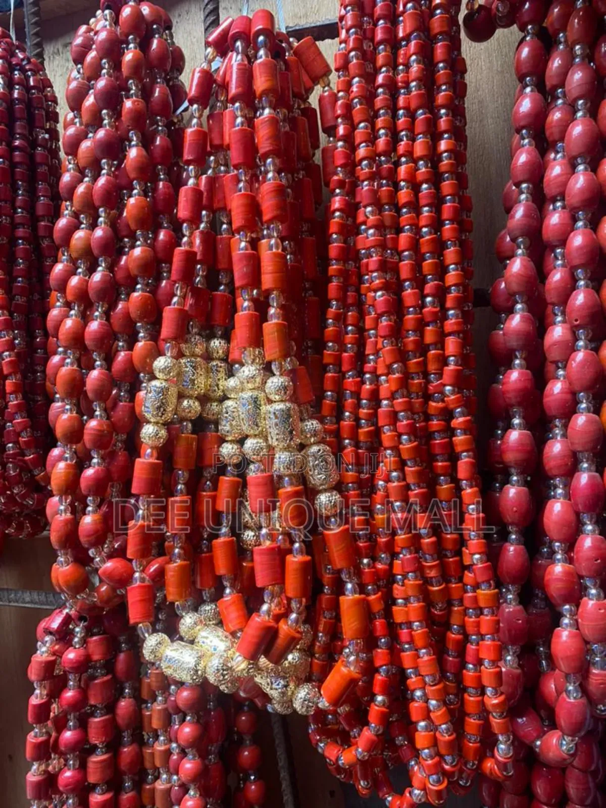 Traditional Crystal Glass Coral Bead Necklace With Bracelet