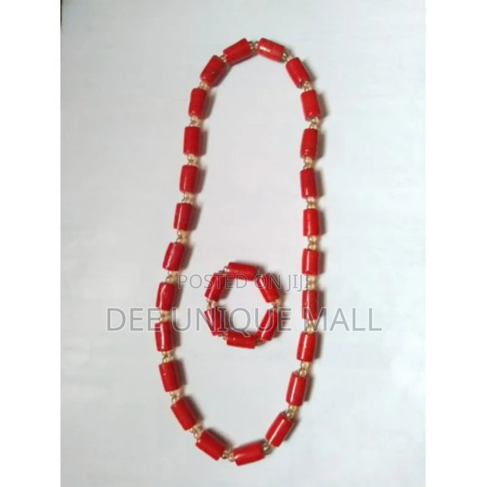Traditional Crystal Glass Coral Bead Necklace With Bracelet