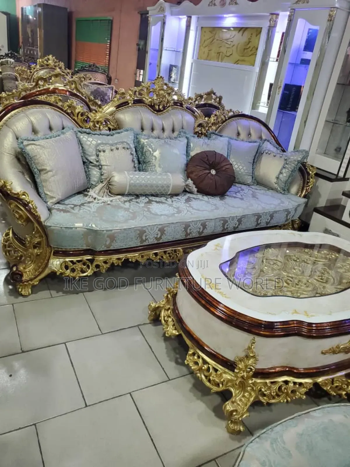 Complete Set of High Classic Turkish Royal Fabric Sofa Chair