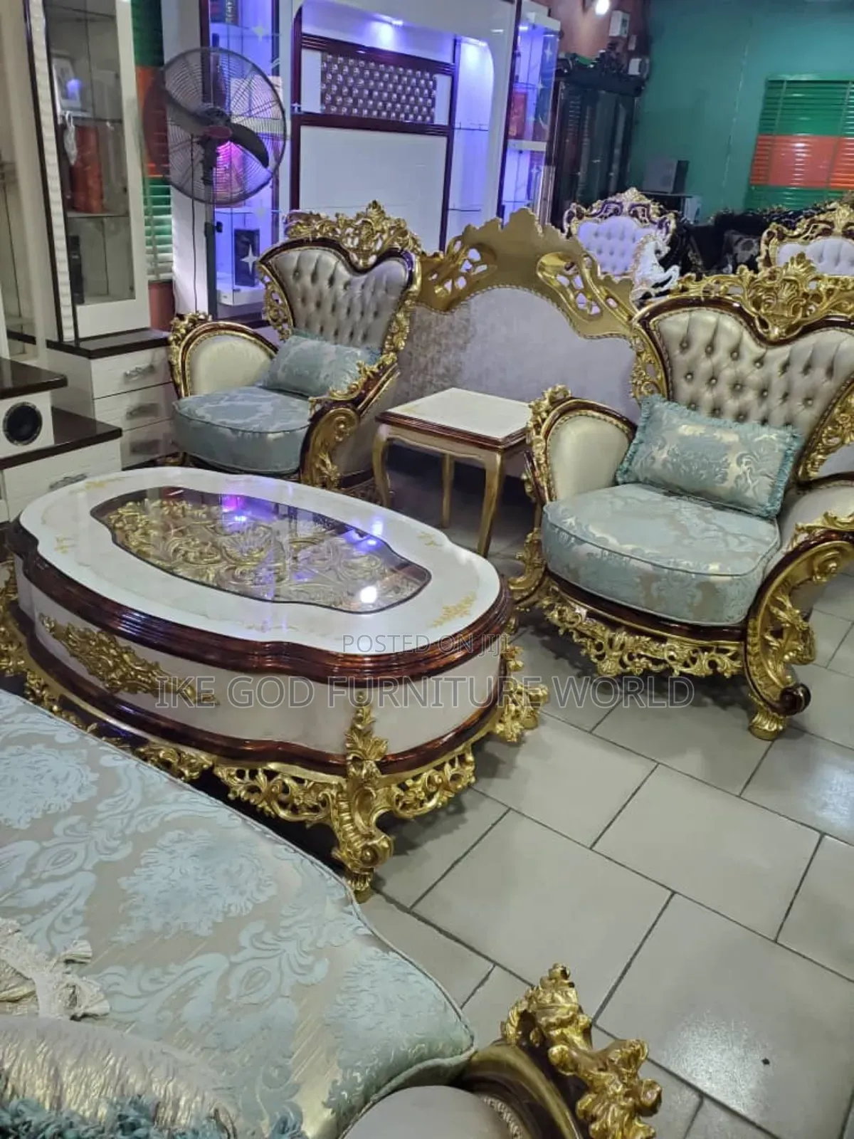 Complete Set of High Classic Turkish Royal Fabric Sofa Chair
