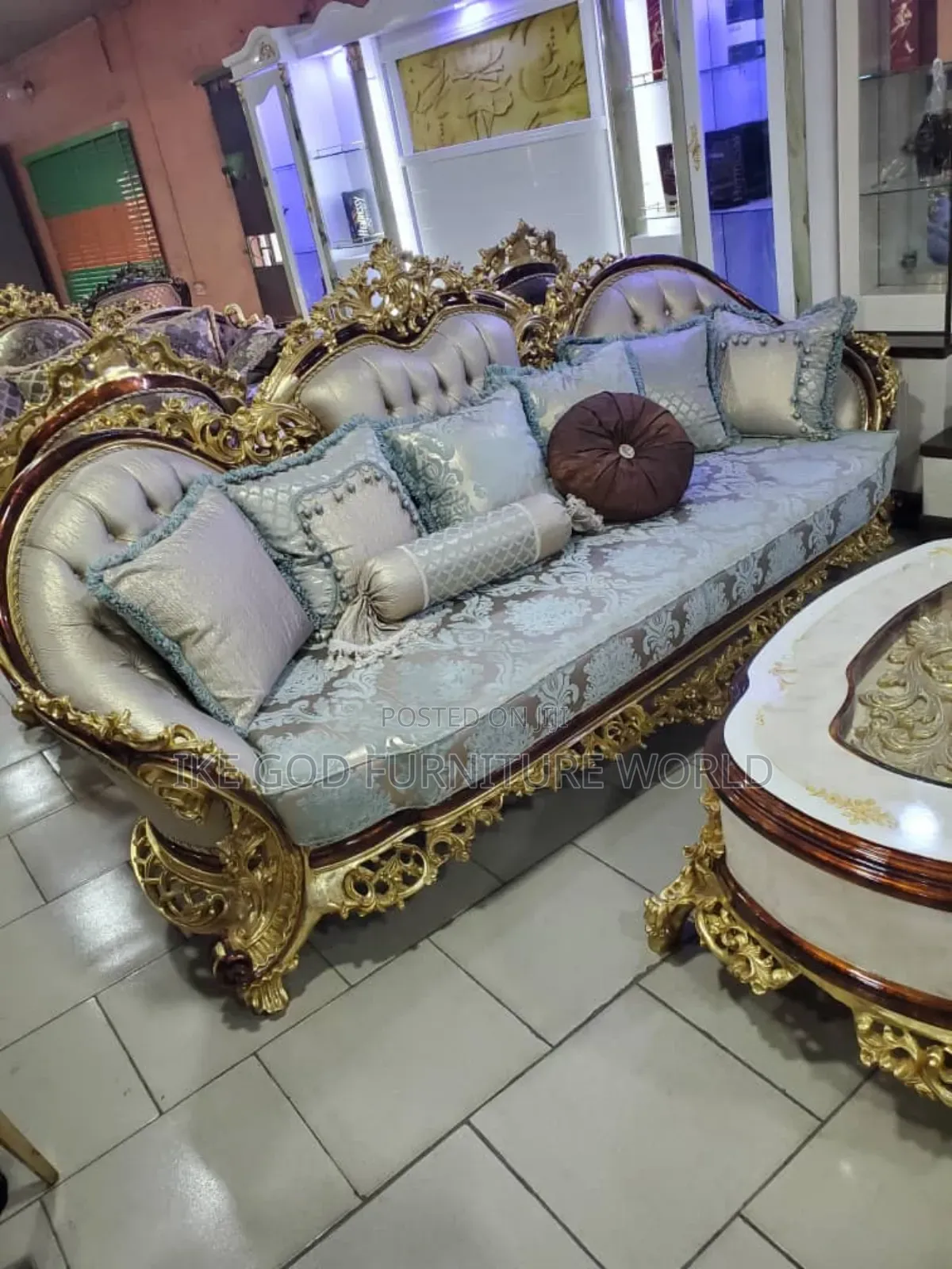 Complete Set of High Classic Turkish Royal Fabric Sofa Chair