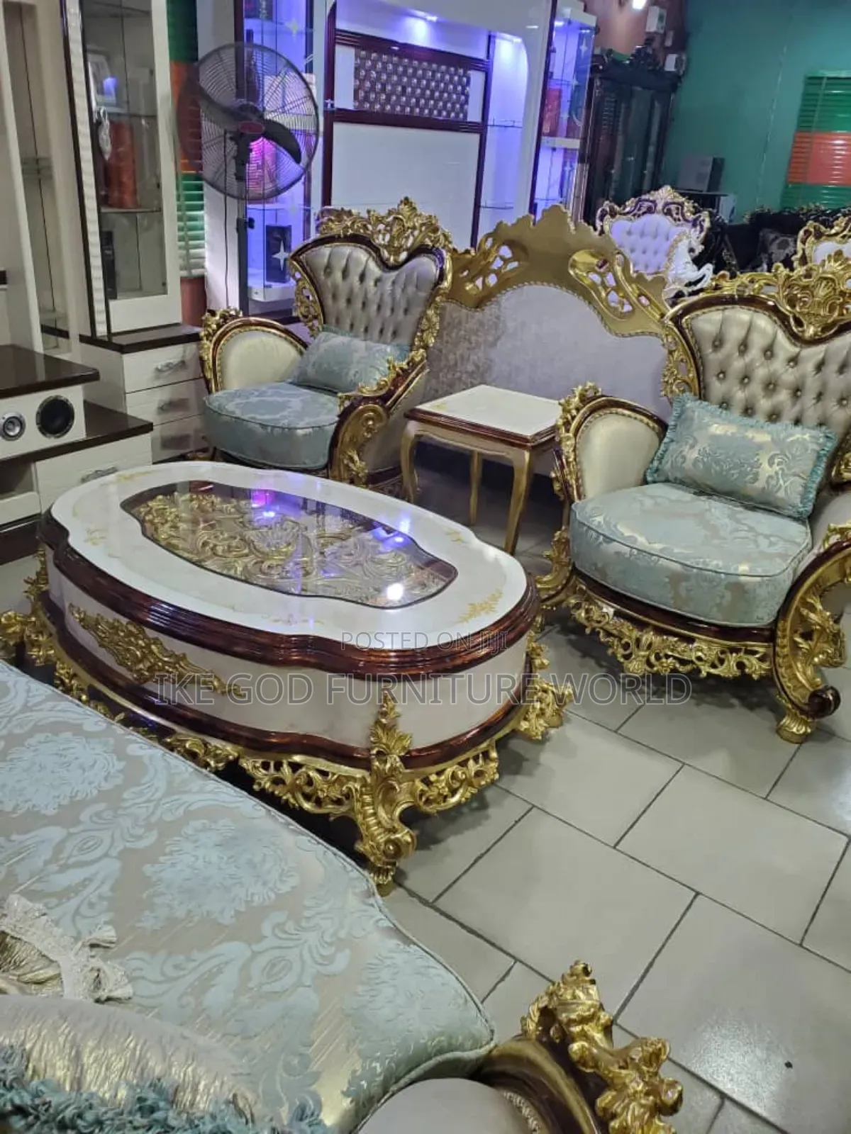 Complete Set of High Classic Turkish Royal Fabric Sofa Chair