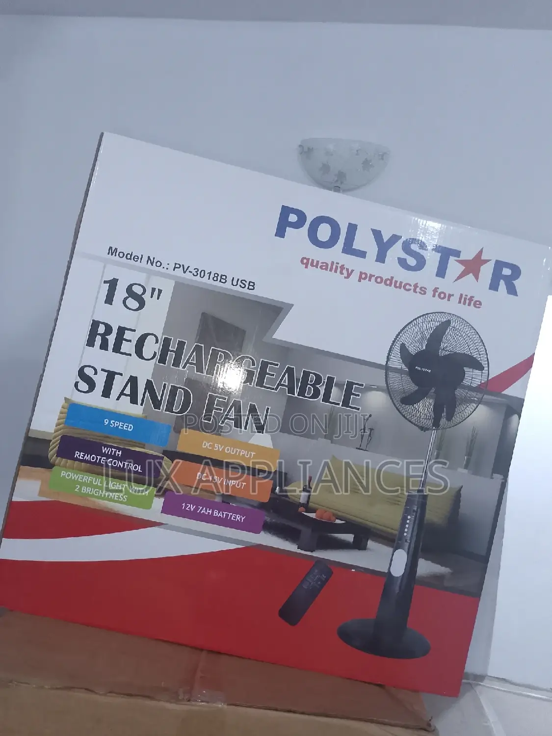 Polystar 18 Inch Rechargeable Fan PV-3018B USB