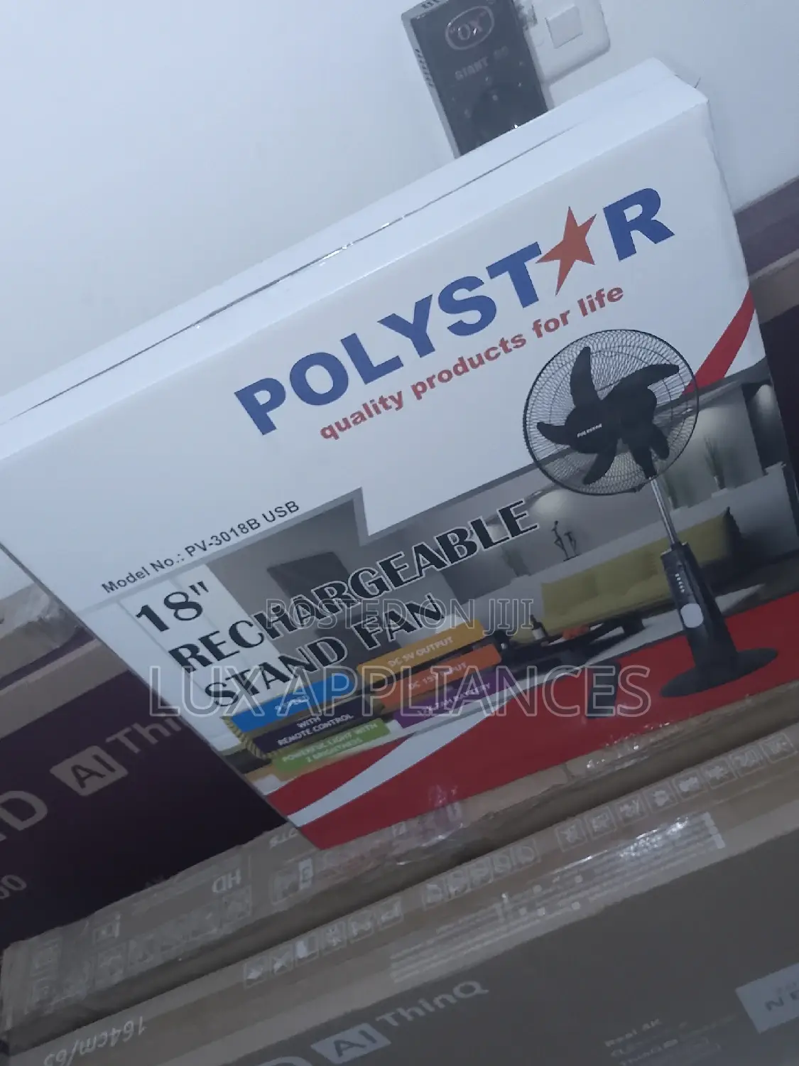 Adjustable Height Polystar Standing Fan With LED Night Light