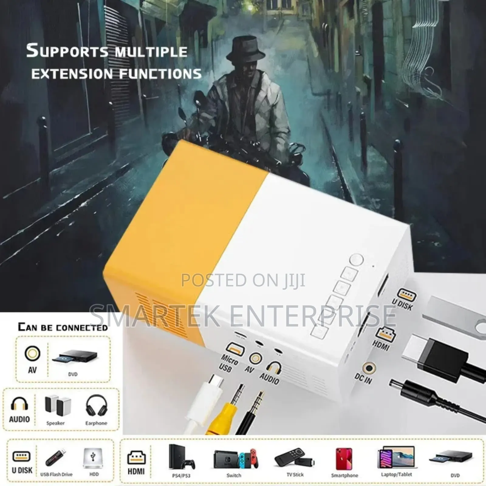 LED Portable Projector 5-12v DC Wi-Fi Bluetooth HDMI USB