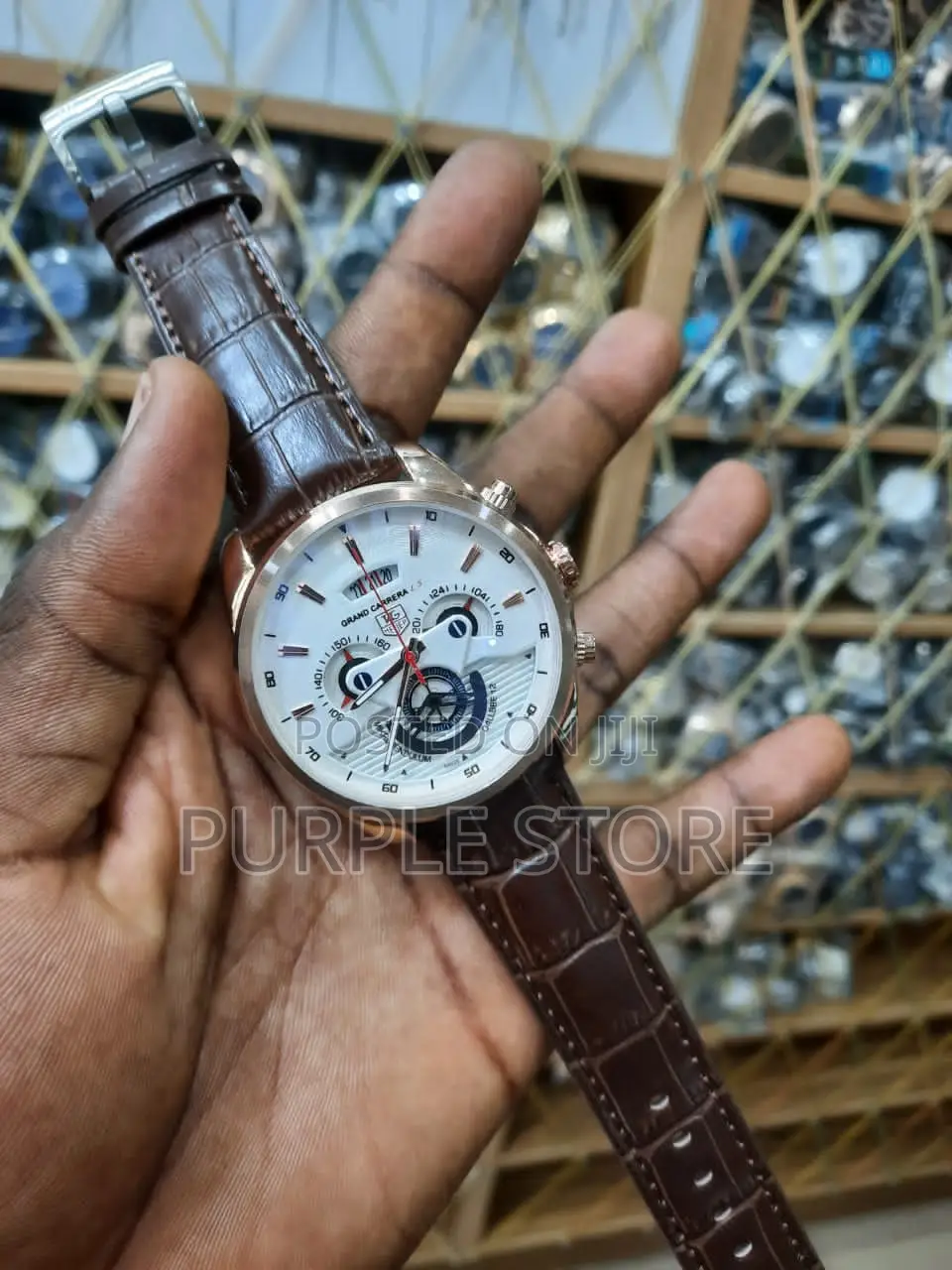 Tag Heuer Functional Chronograph Leather Wristwatch Brown Leather