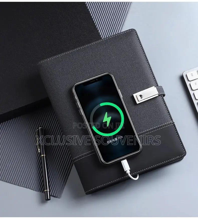 Pu Leather Power Bank Wireless Charging Notebook
