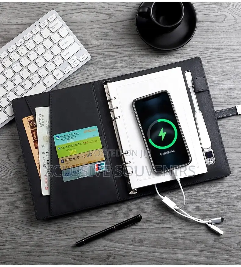 Pu Leather Power Bank Wireless Charging Notebook