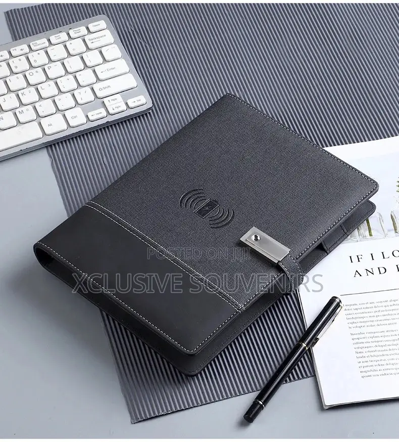 Pu Leather Power Bank Wireless Charging Notebook