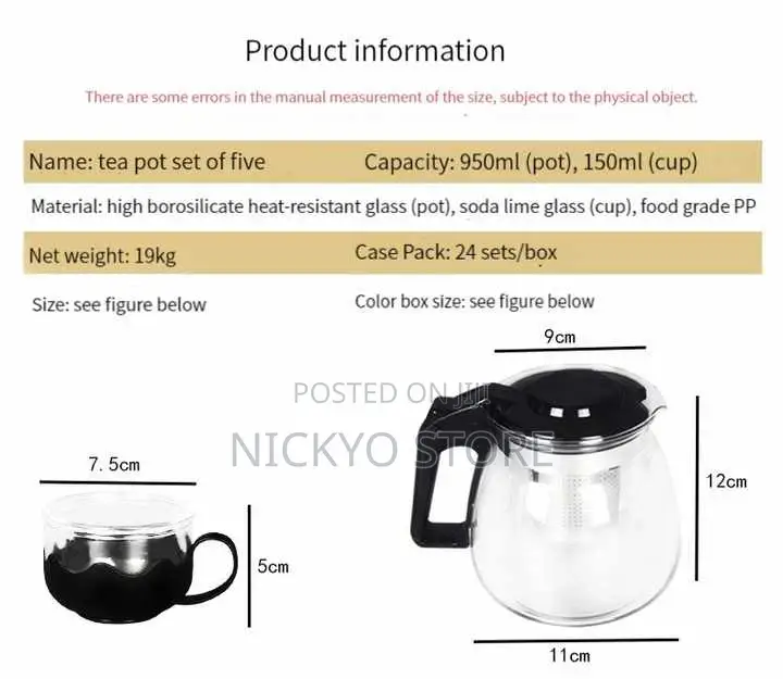 5 Piece Teapot Set Household Clear Glass Flower Teapot