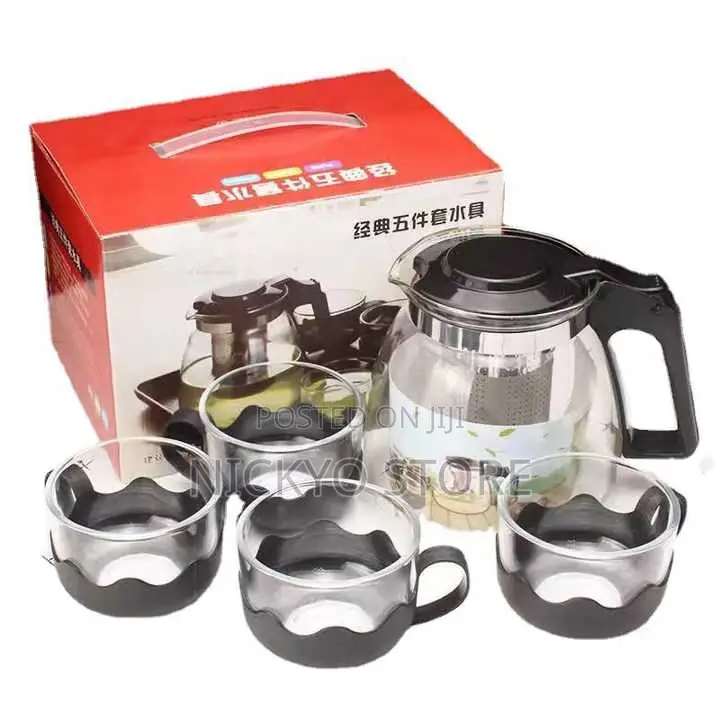 5 Piece Teapot Set Household Clear Glass Flower Teapot
