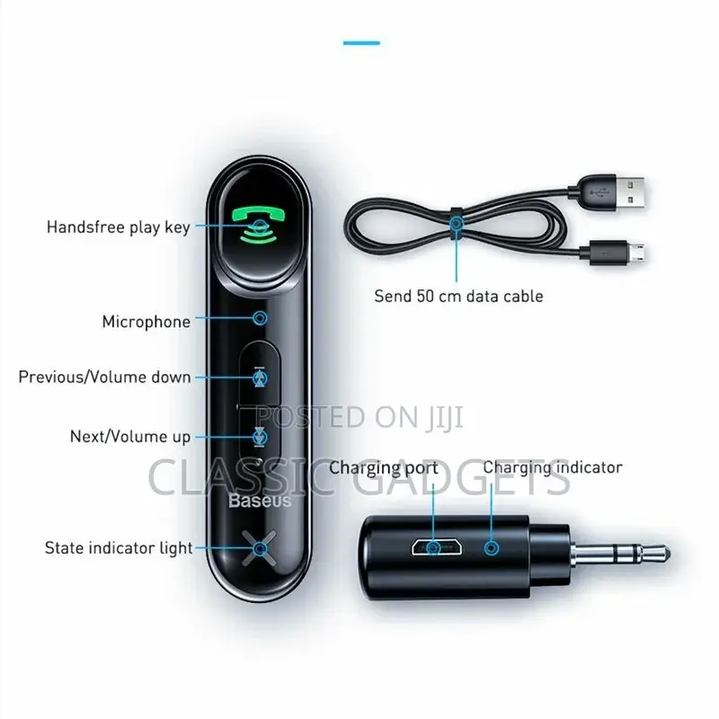 Baseus in Auto Wireless Bluetooth Receiver 3.5mm AUX