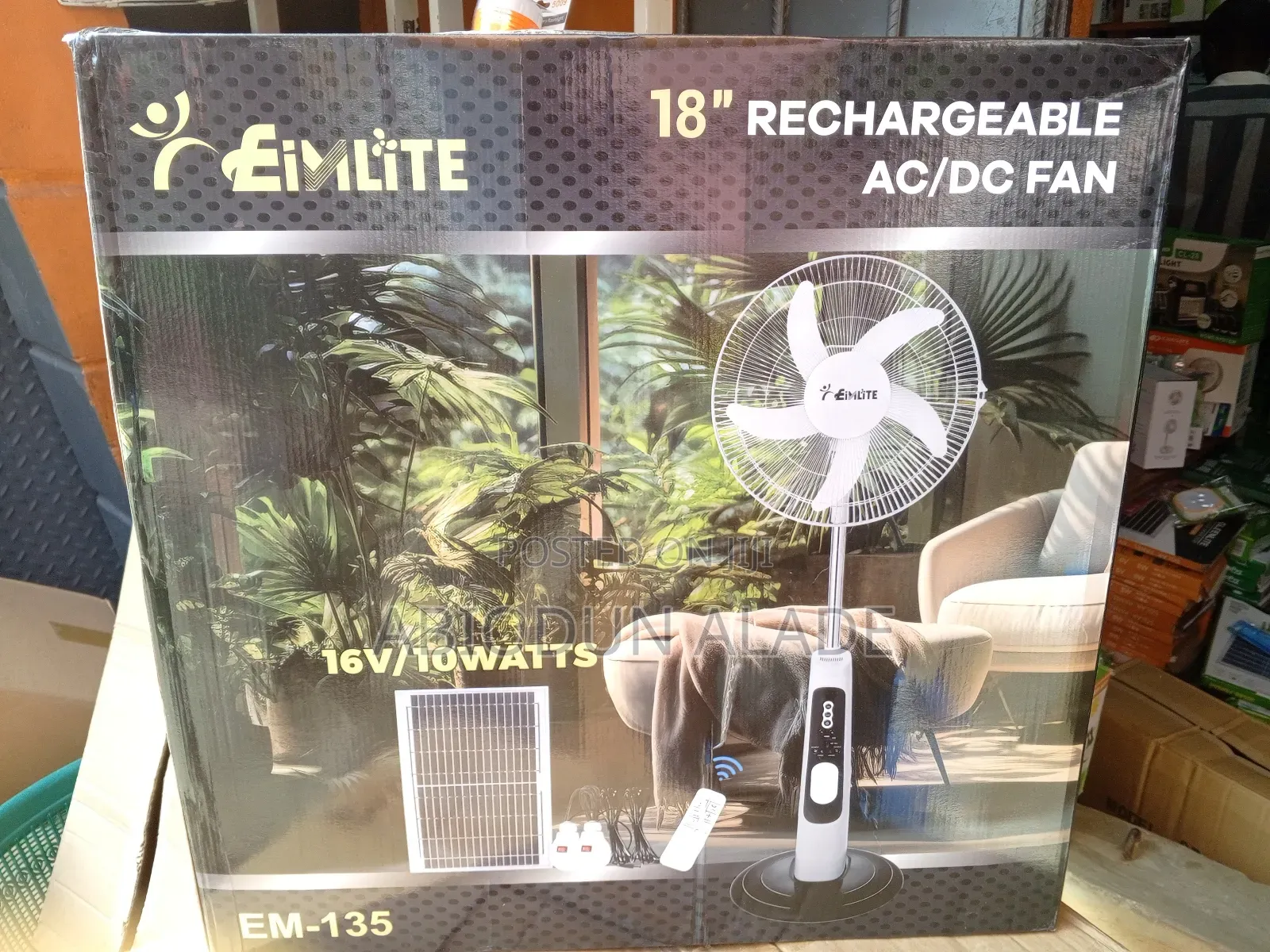 18 Inches Rechargeable Fan With Solar Panel