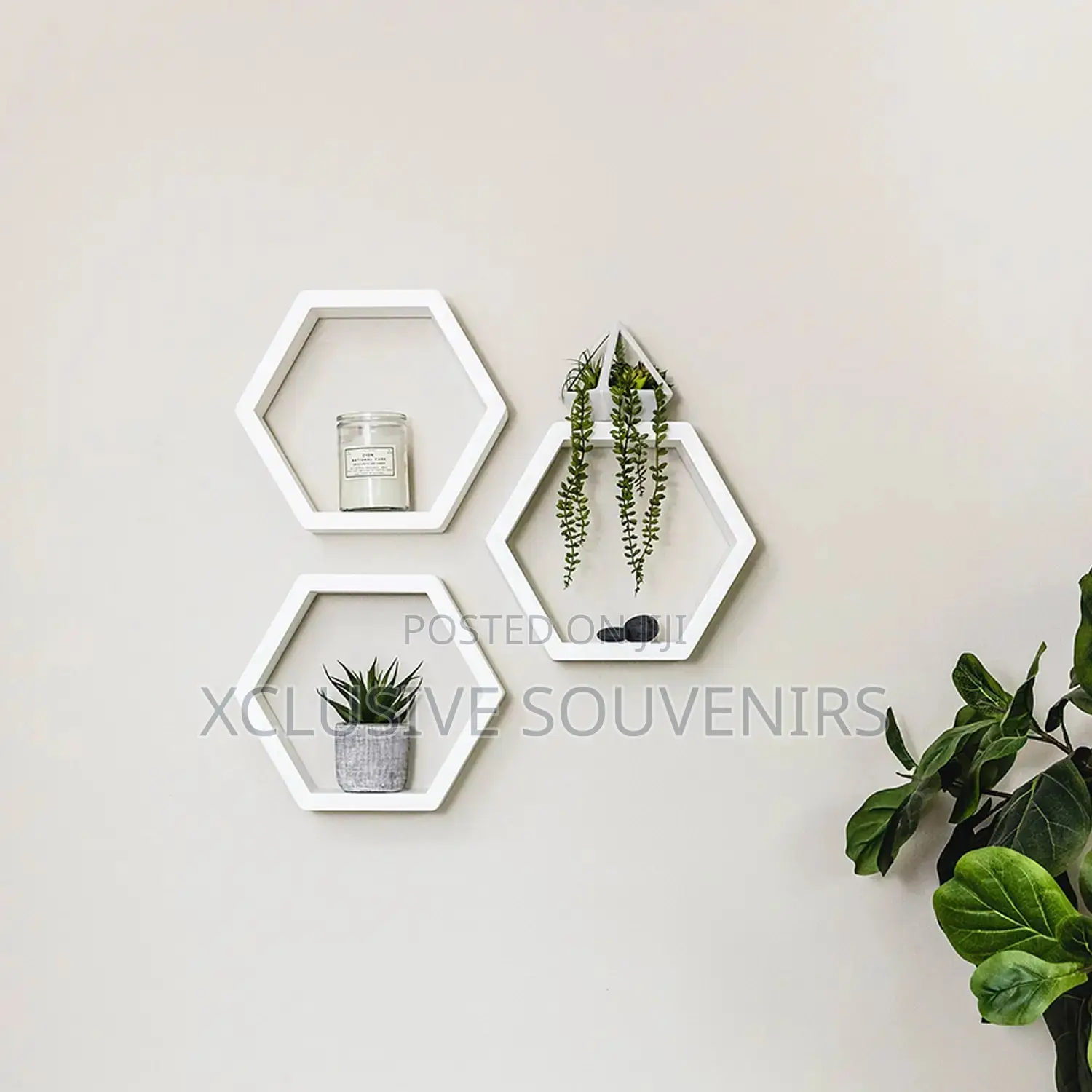 Geometric Wooden Floating Hexagon Wall Shelve