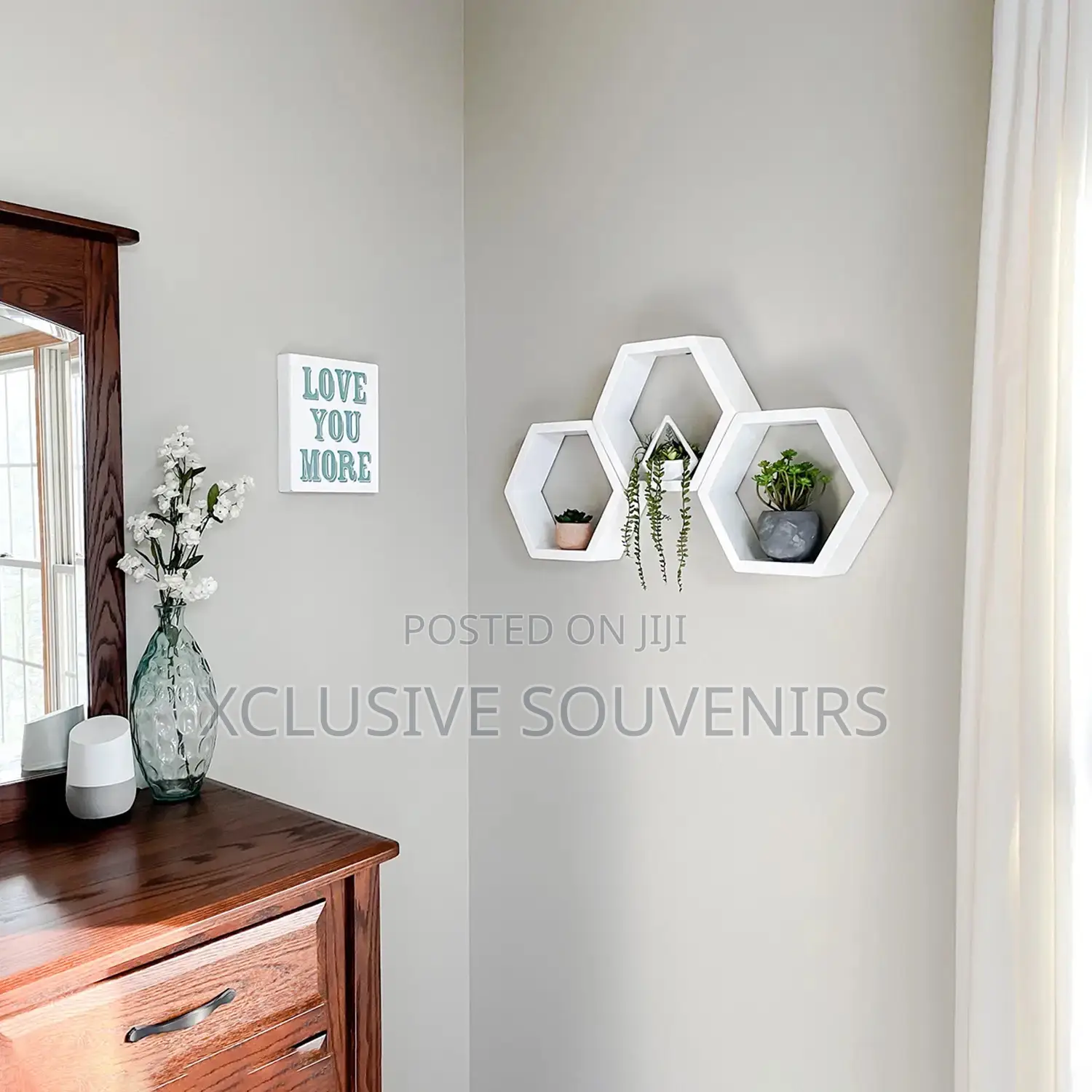 Geometric Wooden Floating Hexagon Wall Shelve