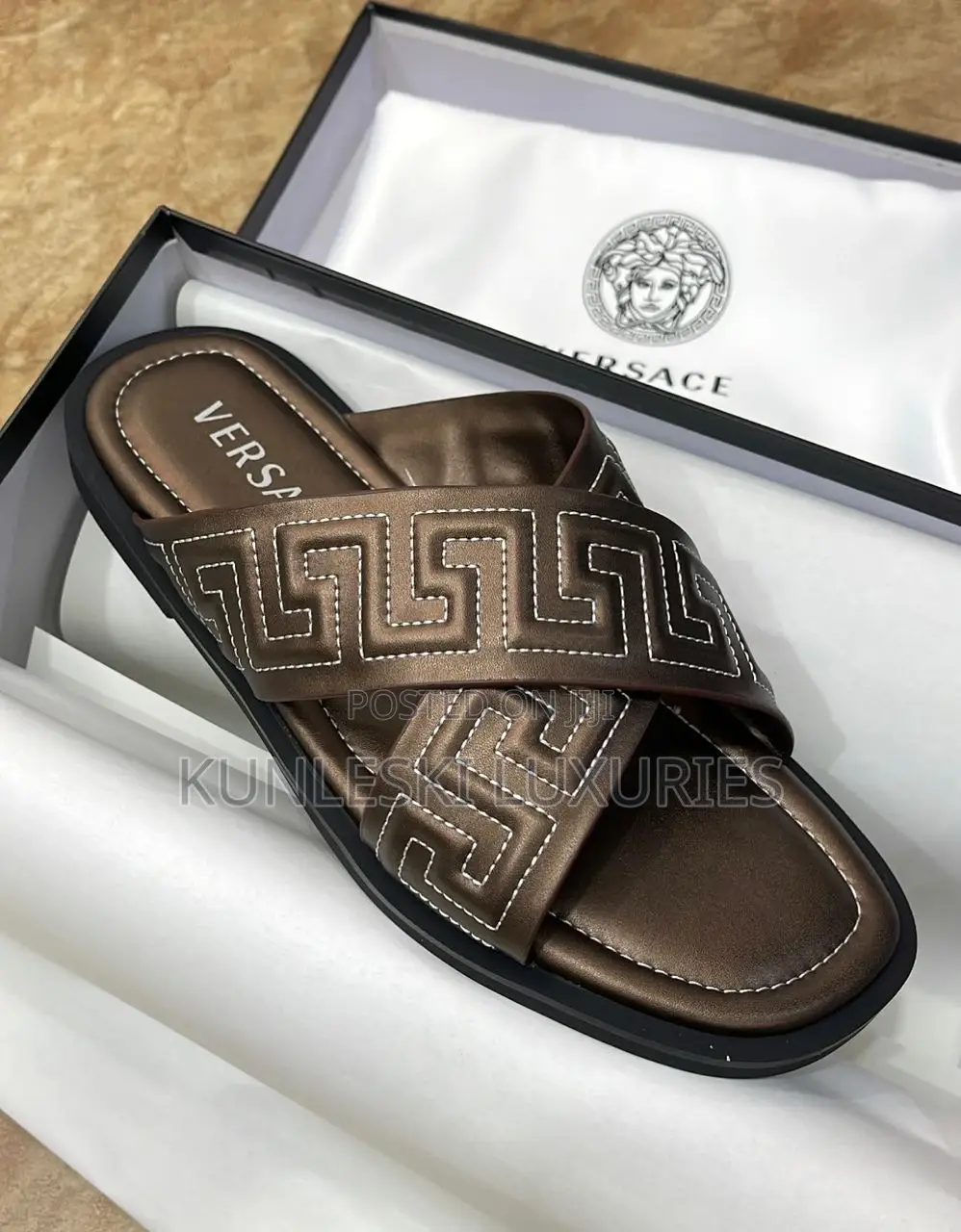 Original Versace Men Luxury Leather Slippers