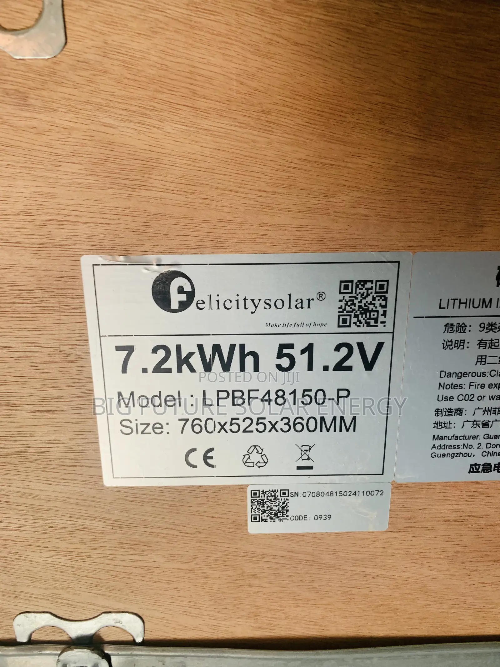 7.2kwh Felicity Lithium Battery 51.2V
