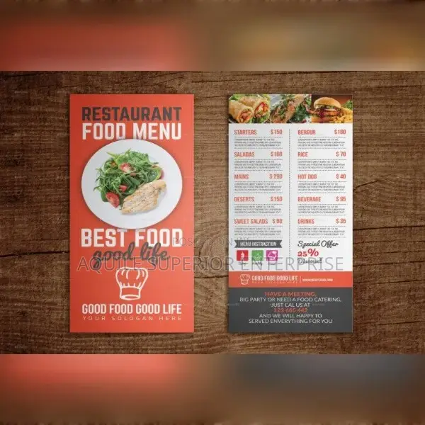 Food Menu Printing for Restaurants