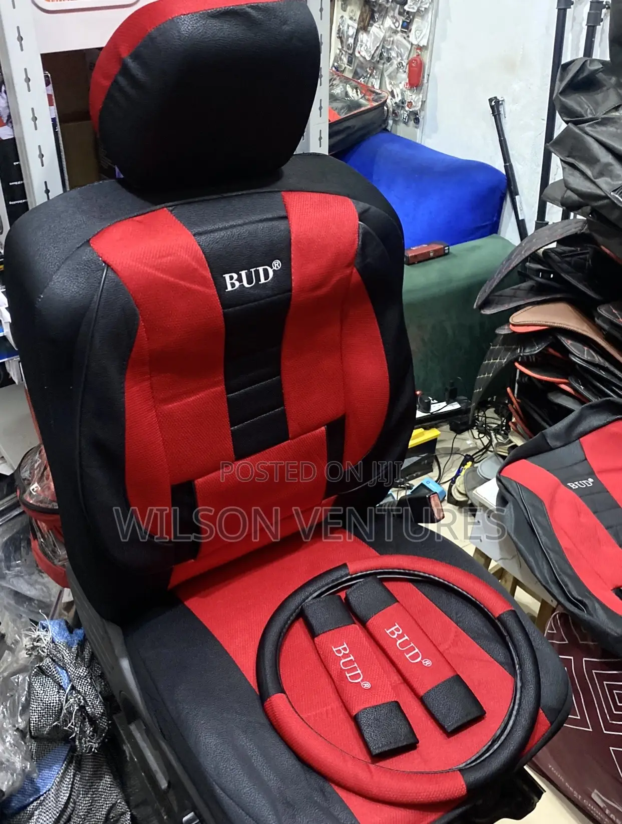 Red And Black Bud Fabric Seat Cover