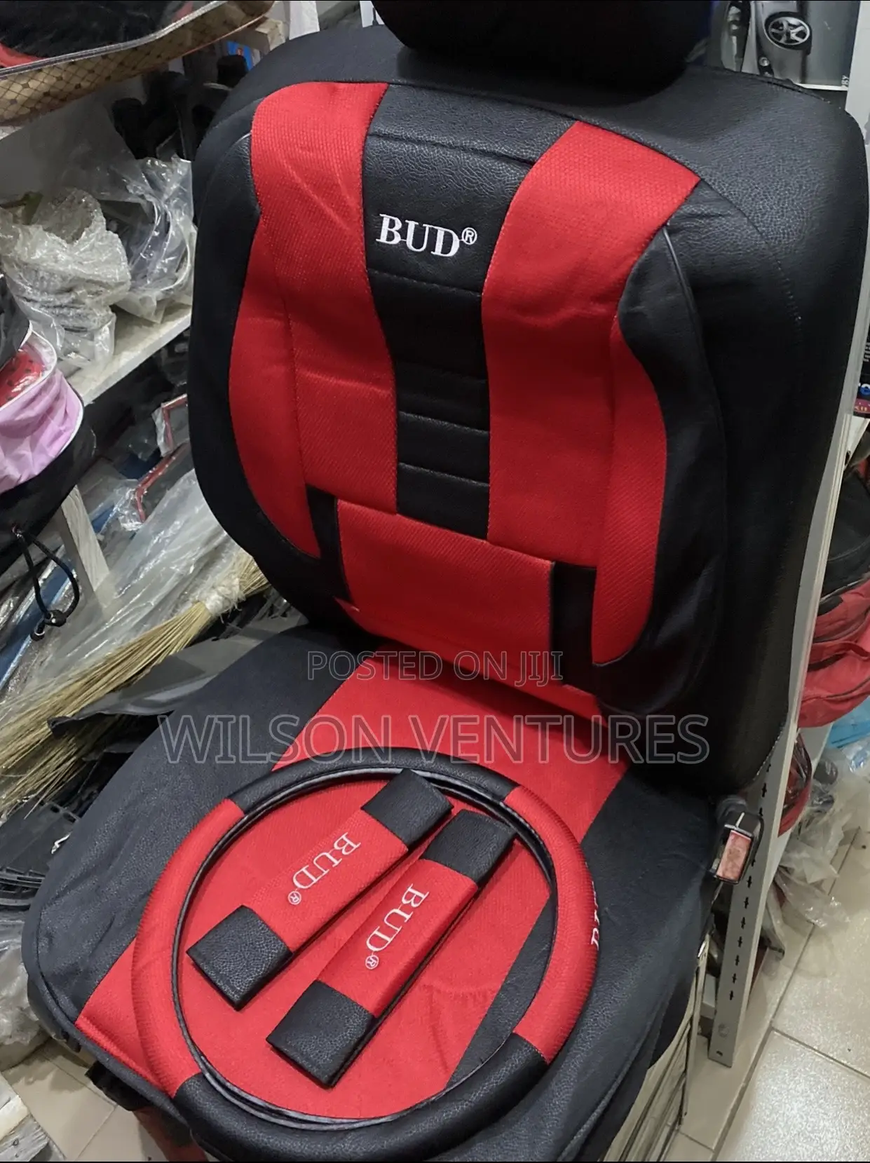 Red And Black Bud Fabric Seat Cover