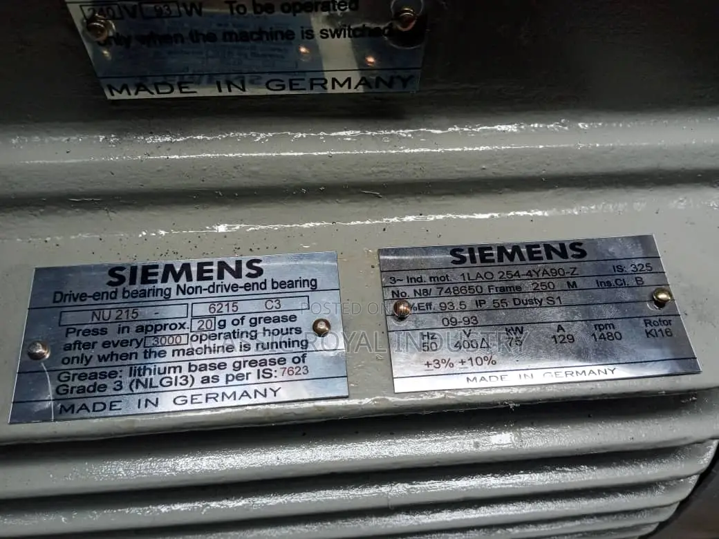 Brand New 75 Kw Siemens Motor 100 HP 1480 RPM