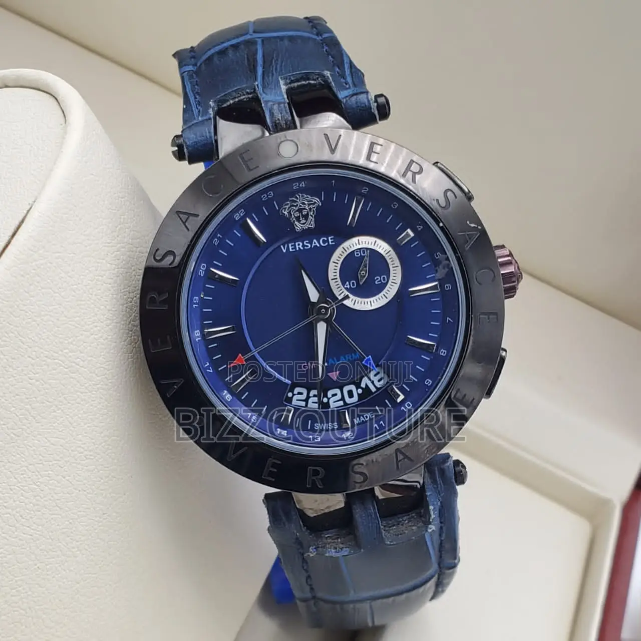 Original Versace Swiss Made Blue Dail Blue Leather Watch