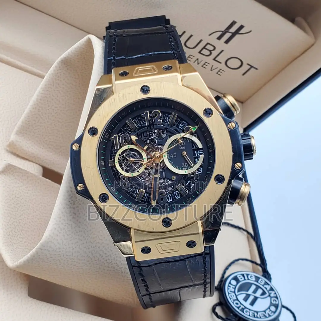 Original Hublot Mechanical Black Leather Strap Watch