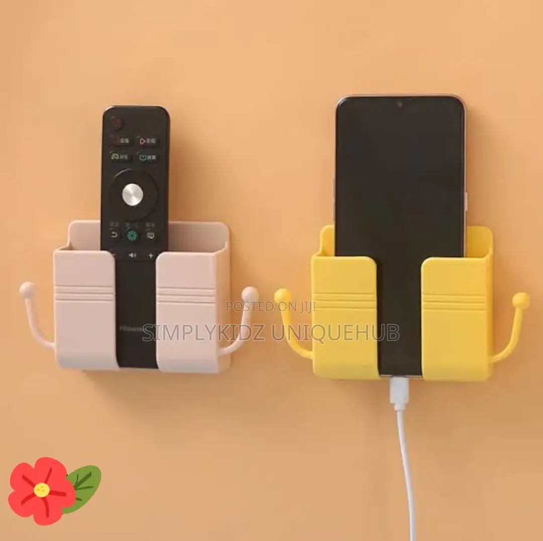 Wall Mount Phone Holder and Remote Organizer With Handle