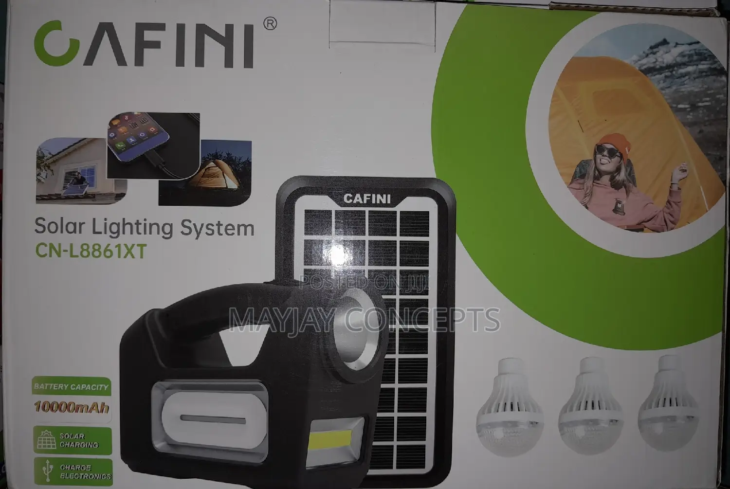 Cafini 10000mah 3bulbs Solar Lighting Kit-Lamp,Phone Charge