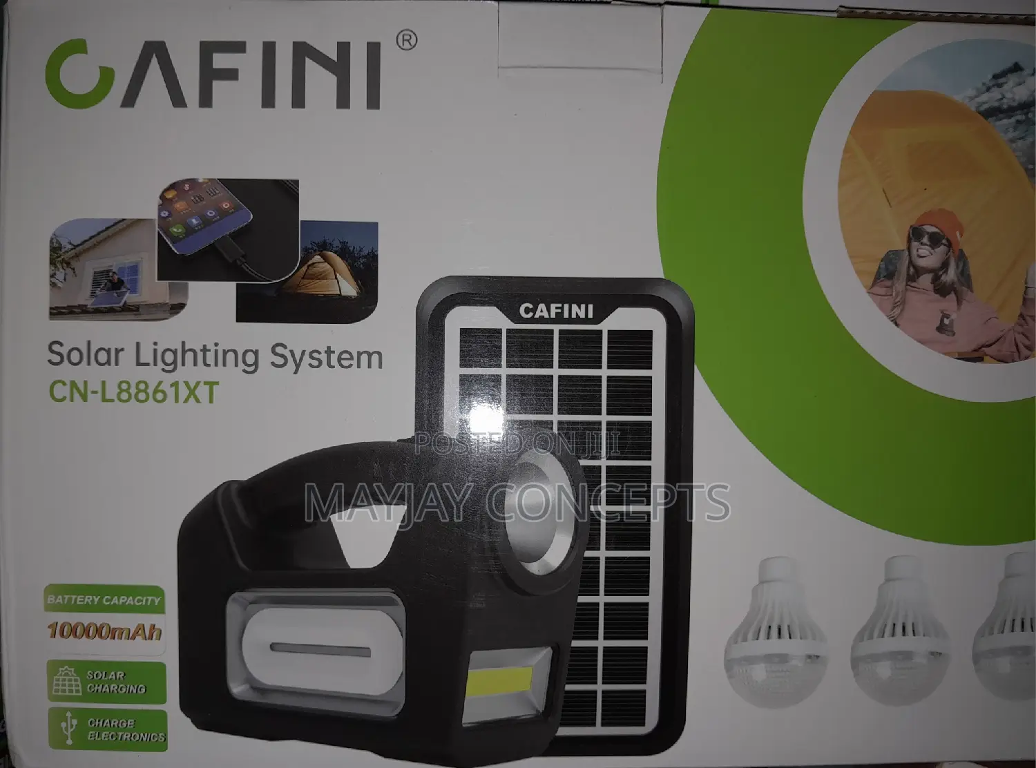 Cafini 10000mah 3bulbs Solar Lighting Kit-Lamp,Phone Charge