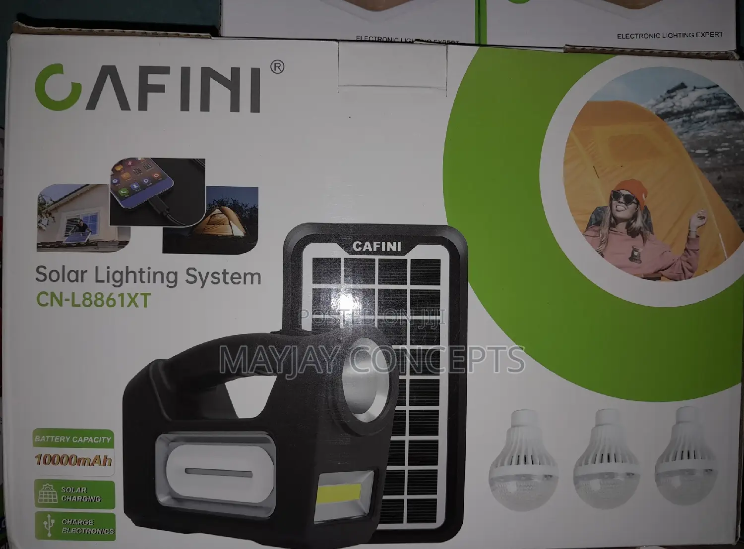Cafini 10000mah 3bulbs Solar Lighting Kit-Lamp,Phone Charge