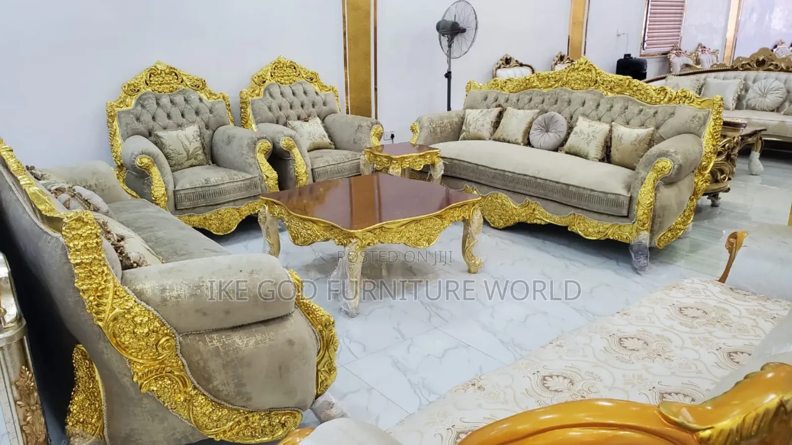 Complete Set of High Classic Turkish Royal Fabric Sofa Chair
