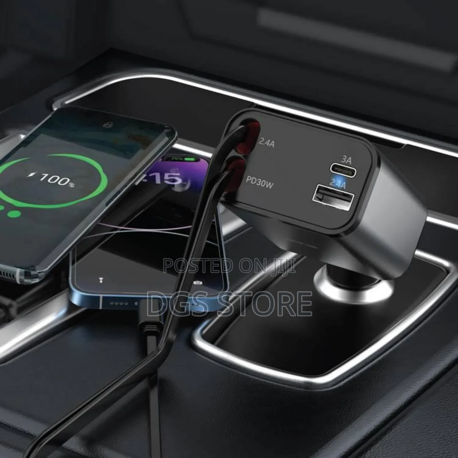 Green Lion Retractable 50w Car Charger PD 30w