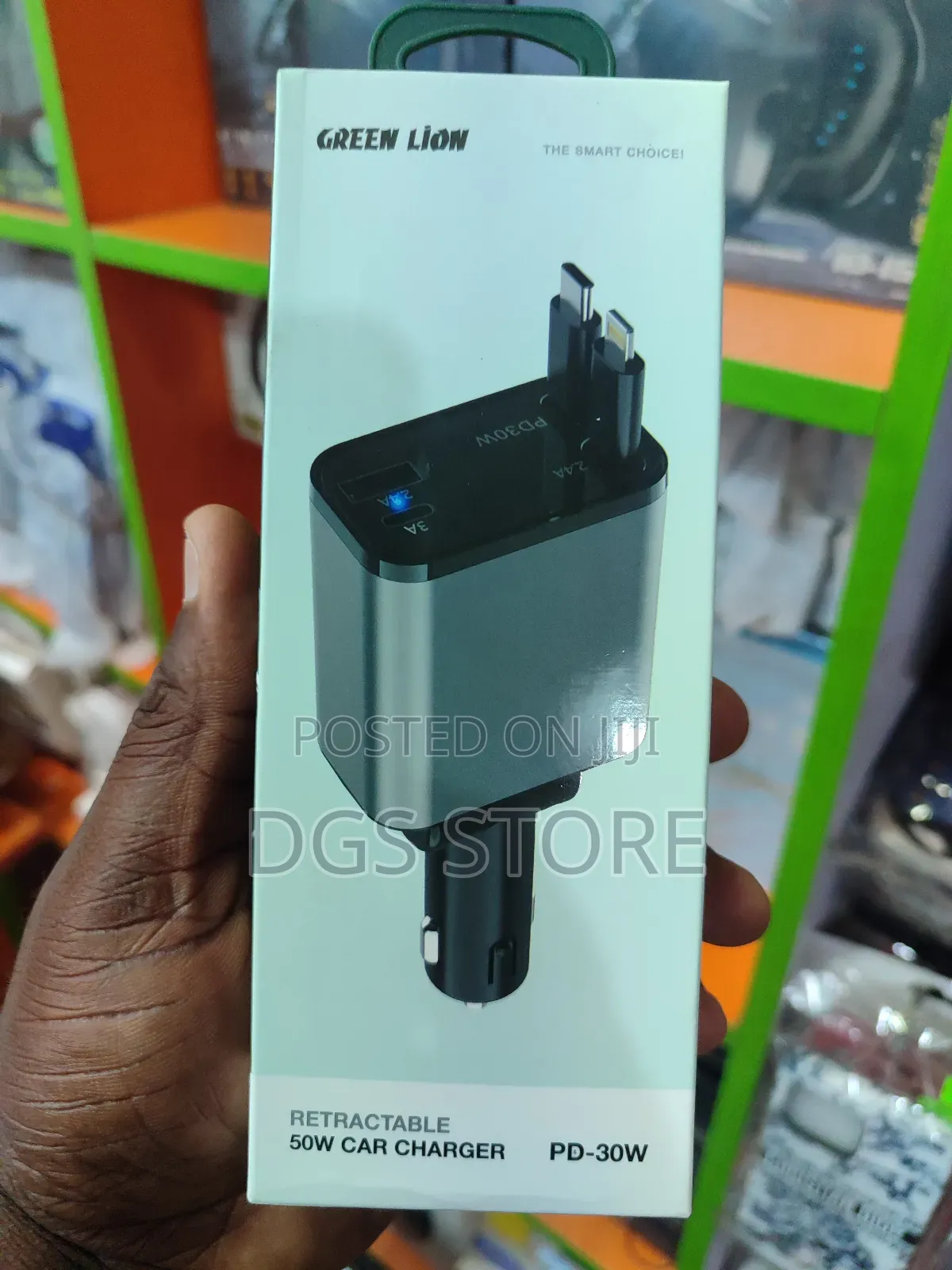 Green Lion Retractable 50w Car Charger PD 30w