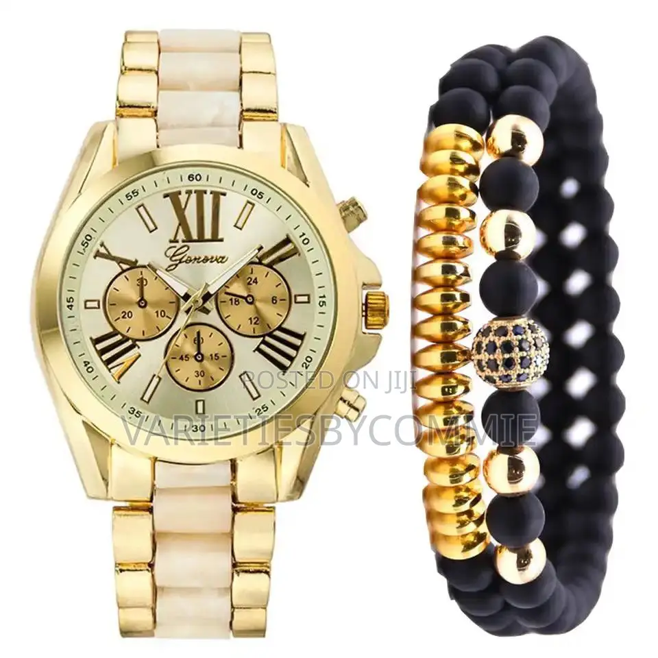 Geneva Gold Blended Men Wristwatch