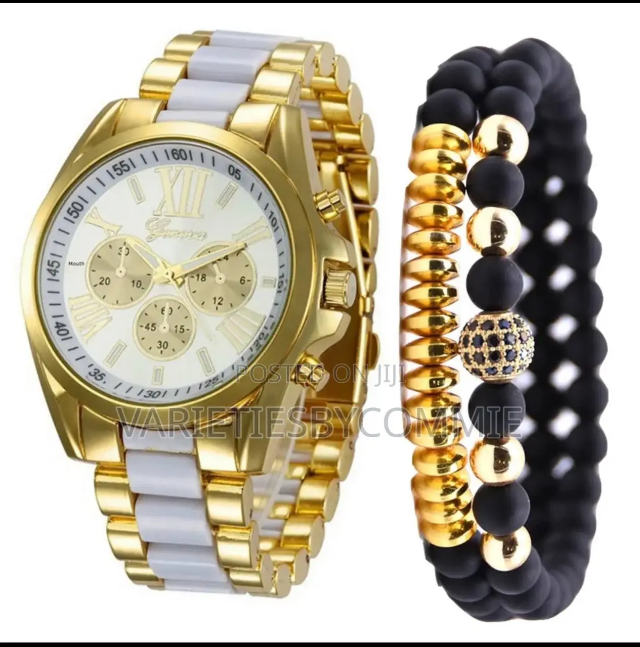 Geneva Gold Blended Men Wristwatch