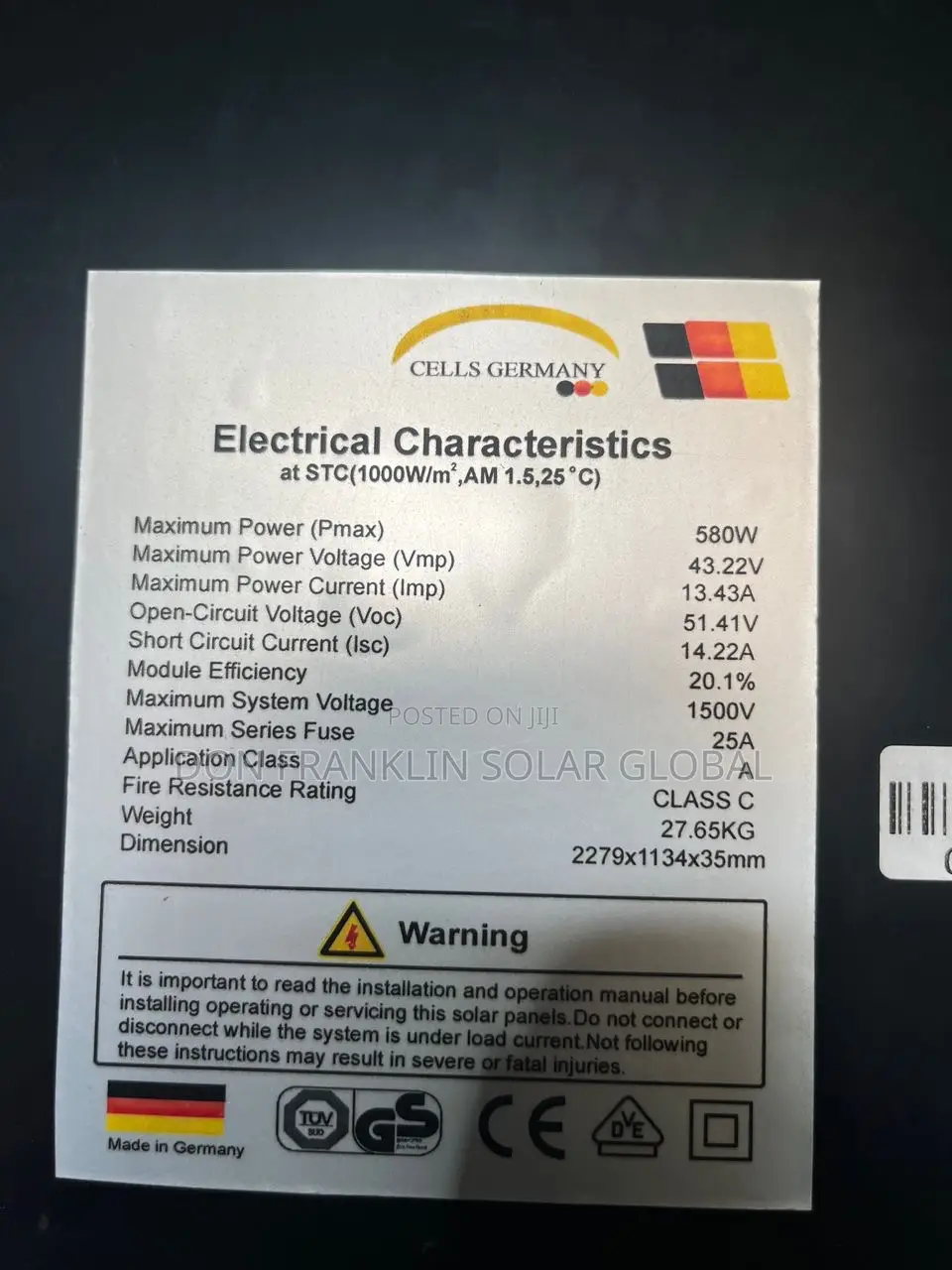 580watts Germany All Black Half Cut Solar Panel
