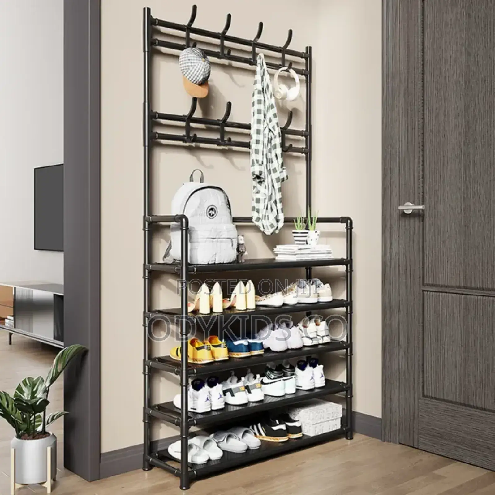 Metal Pipe Hanger 5 Shelf Hanging for Bag Shoe Rack