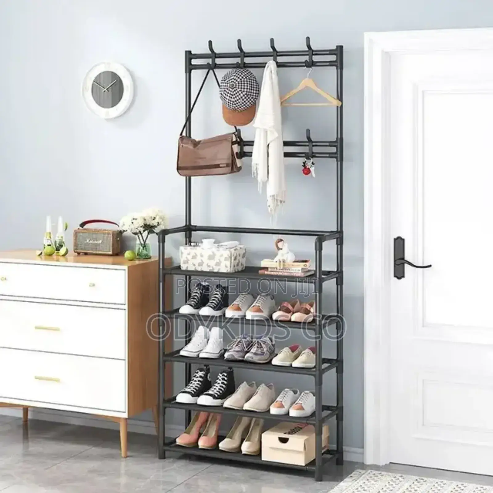 Metal Pipe Hanger 5 Shelf Hanging for Bag Shoe Rack