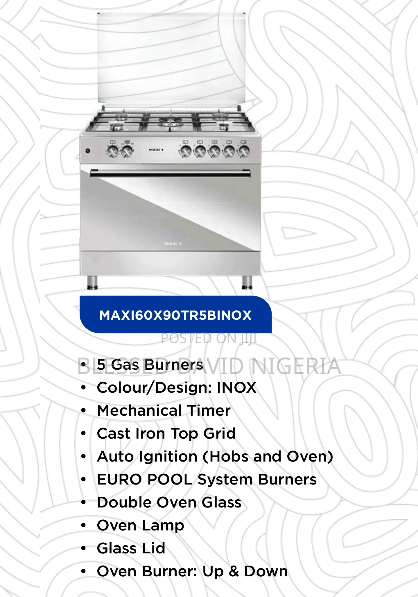 Maxi 60*90 5 Burner Gas Cooker Matte INOX TR