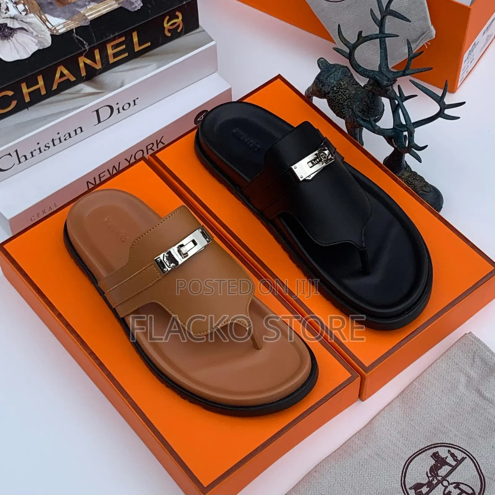 Original Hermes Leather Slippers