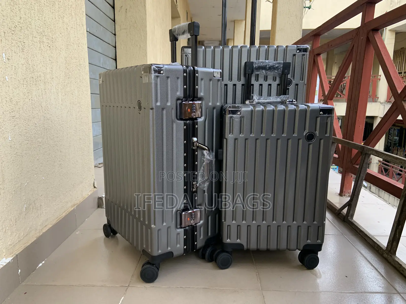 Set of Quality Gray Aluminum Frame Travel Luggage