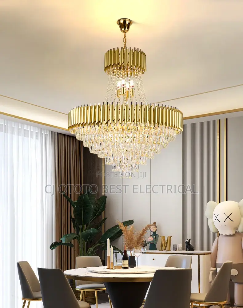 Crystal Hanging Chandelier Light, Gold And Black Available