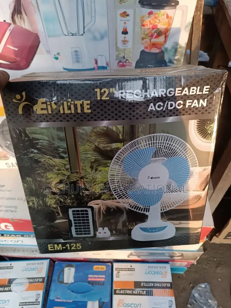 EIMILITE 12 Inches Rechargeable Table Fan With Solar Panel