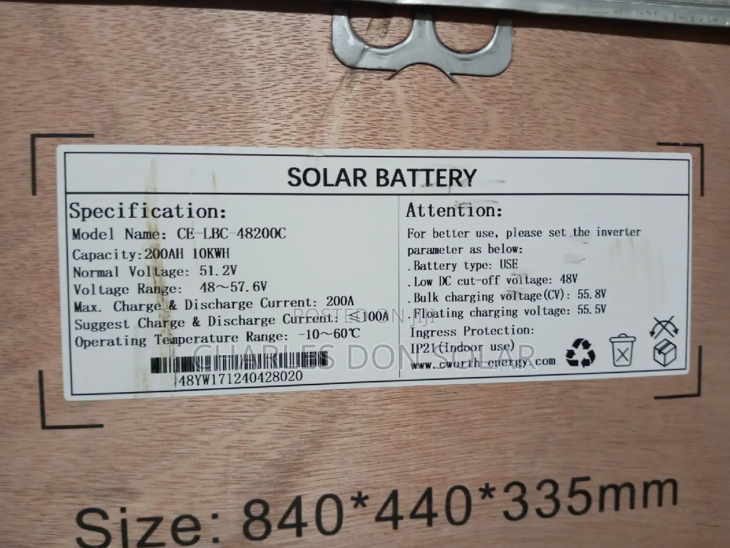 Cworth Lithium Ion Battery 10kwh 48v